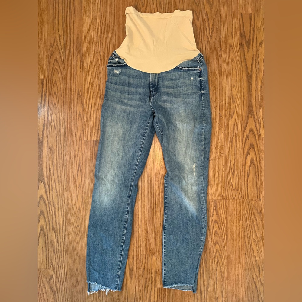 MOTHER Skinny Maternity Jeans in Blue with Cream Panel